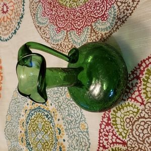 Vintage miniature green glass pitcher